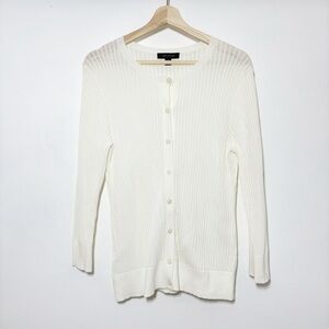Ann Taylor Knit Cardigan Sweater Lightweight Button Front Off White Sz M